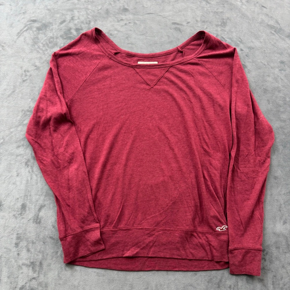Hollister Women's Medium Burgundy Raglan Long Sleeve Scoop Neck Top Pullover